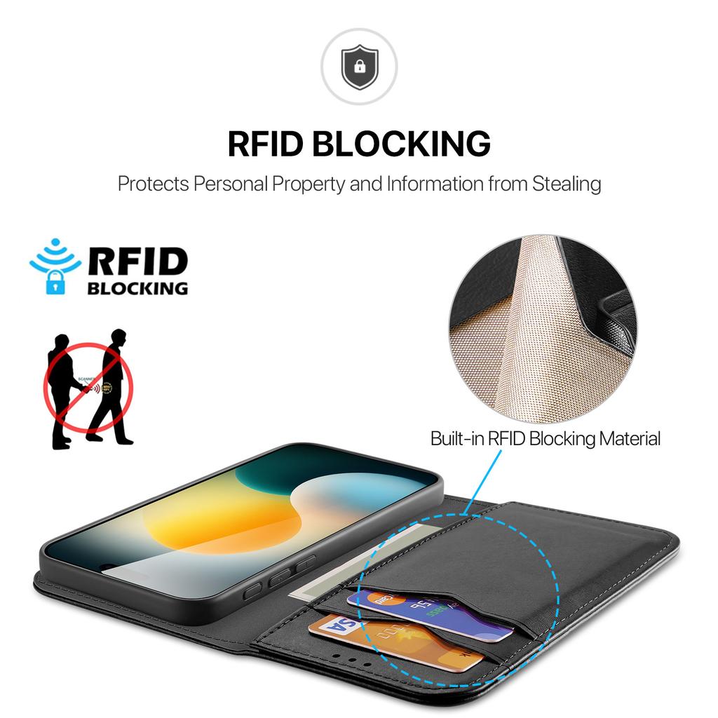 For iPhone 17 Air Case DUX DUCIS Hivo Series Cowhide Leather RFID Blocking Wallet Stand Flip Phone Cover