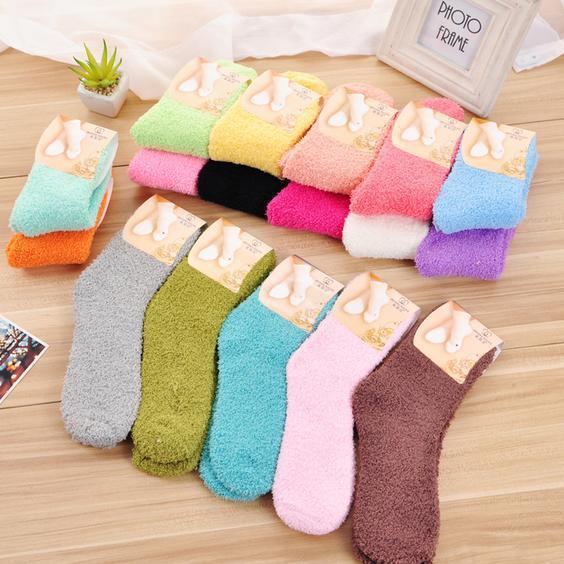 18 Styles Candy Color Thermal Warm Plush Socks Women Coral Fleece Floor Sox for Female Girls Colorful Wife‘s Gifts Dropshipping