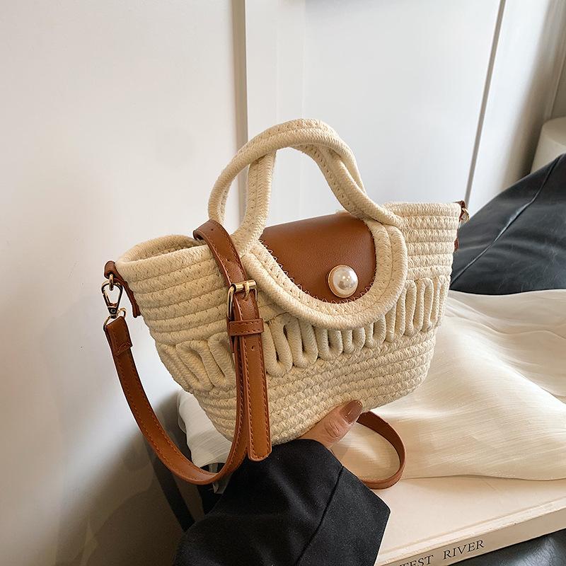 

2024 новая ретро мода ниша плетеная портативная сумка-ведро цветочная корзина женская сумка летняя сумка Mori одно плечо косая сумка