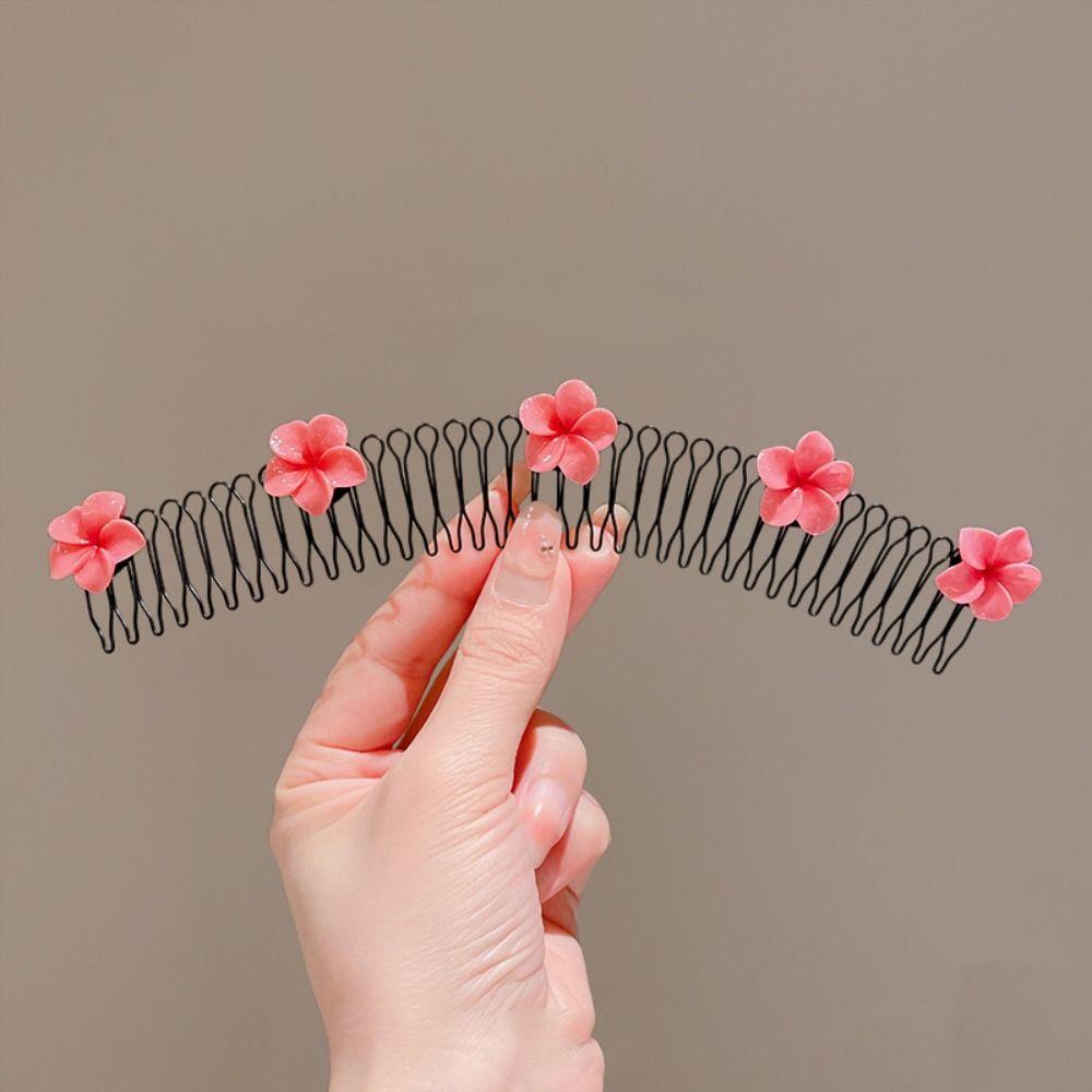 Spring U Shape Hair Styling Comb Headband Fixed Combs Invisible Extra Hair Holder Teeth Hair Accessories Flower Hairpin
