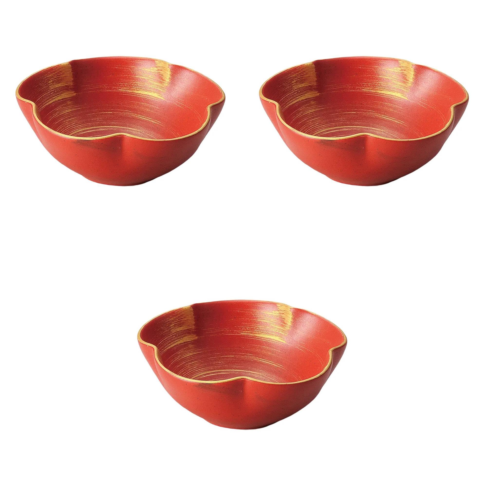 

Set of 3 Red Glazed Gold Brushed Spiral Small Bowls x Small Bowls by Setomonohonpo Flower-Shaped [12.8 5cm]