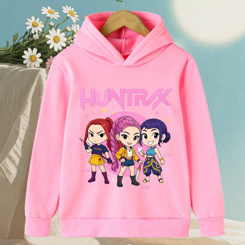 Korean KPop Demon Hunter Cartoon Girls Boy Hooded Sweatshirt Warm Children's Wave Fashion Casual Tops Casual Girls Clothing