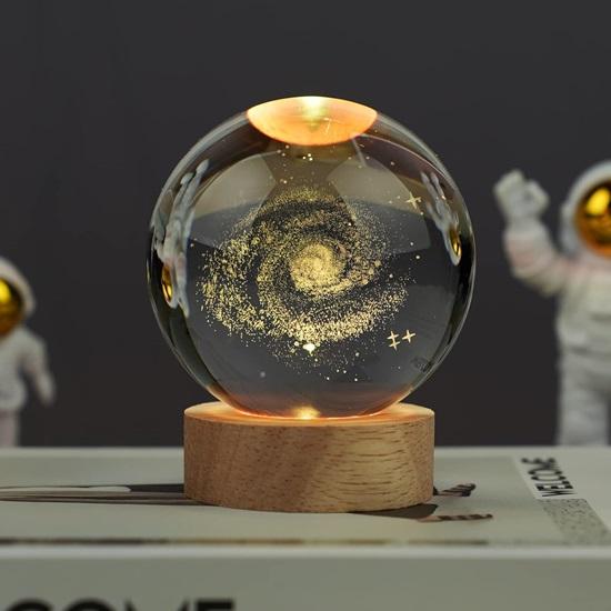 Galaxy 3D Crystal Ball Night Light with Wooden Base LED USB Table Lamp for Kids, Teens, and Home Decor