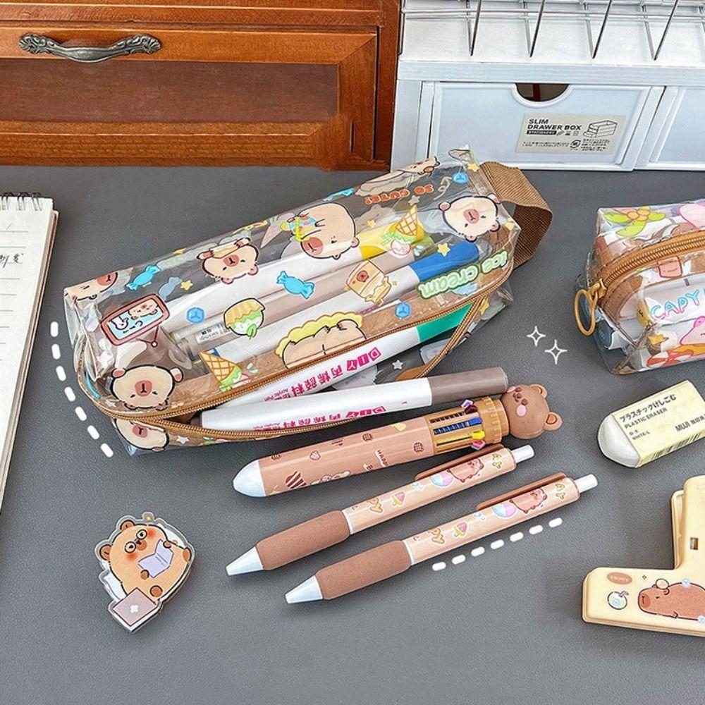 Kawaii Capybara Pen Bag Cartoon Stationery Storage Bag Transparent Pencil Case  Student Gift