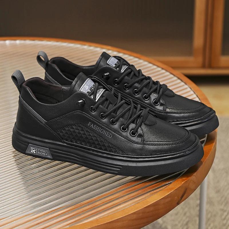 Fashion Leather Men Shoes Breathable Mens Casual Shoes Lightweight Man Walking Sneakers Outdoor Breathable Tennis Sport Shoes
