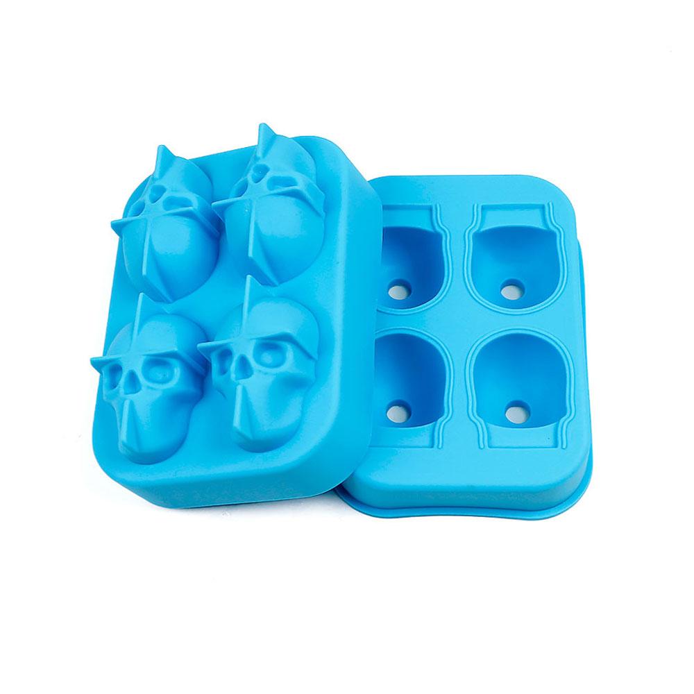 

Silicone World 4 Hole Skull Silicone Ice Molds DIY Ice-making Box Ice Grid Mold Whiskey Cocktail Ice Cube Ice Hockey Bar Tools небесно-голубой