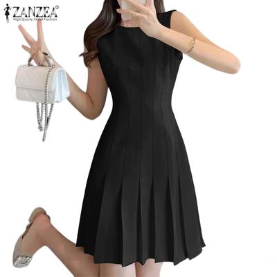 Vestido Regata Feminino Casual de Verão com Decote Redondo e Sem Mangas