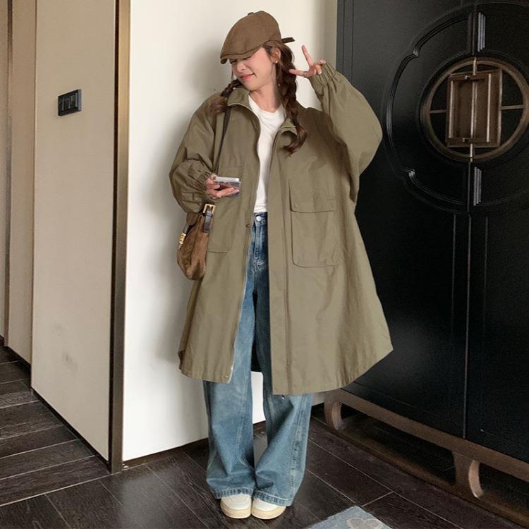 Korean Style Women Trench Coat Loose Large Size Casual Hooded Coat Spring Autumn New Foreign Fashion S