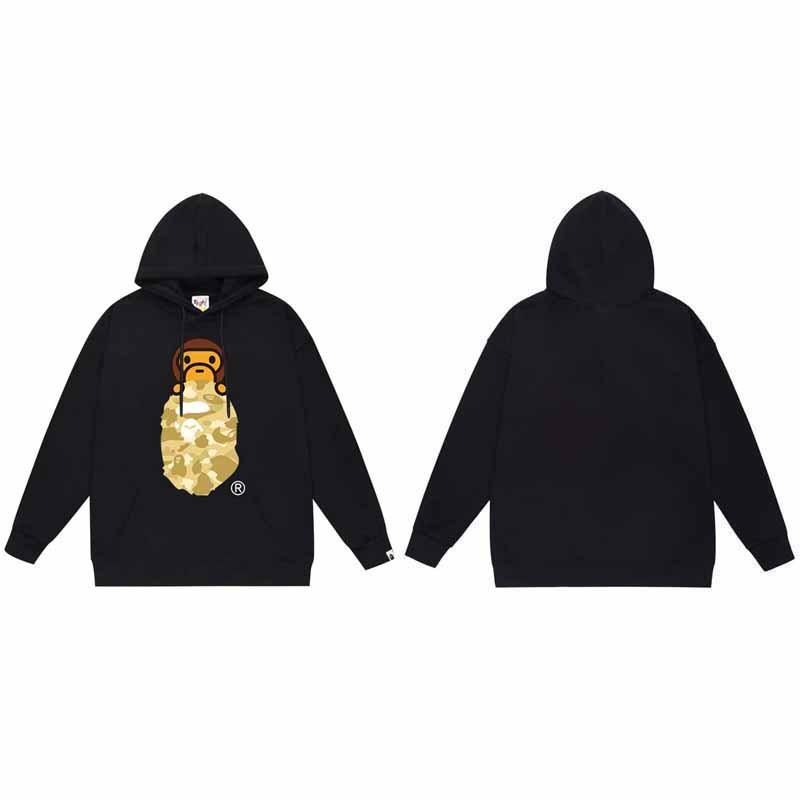 Mens Oversized Hooded Sweatshirt With Ape Head Print Heavyweight Cotton Long Sleeve Pullover Daily Wear