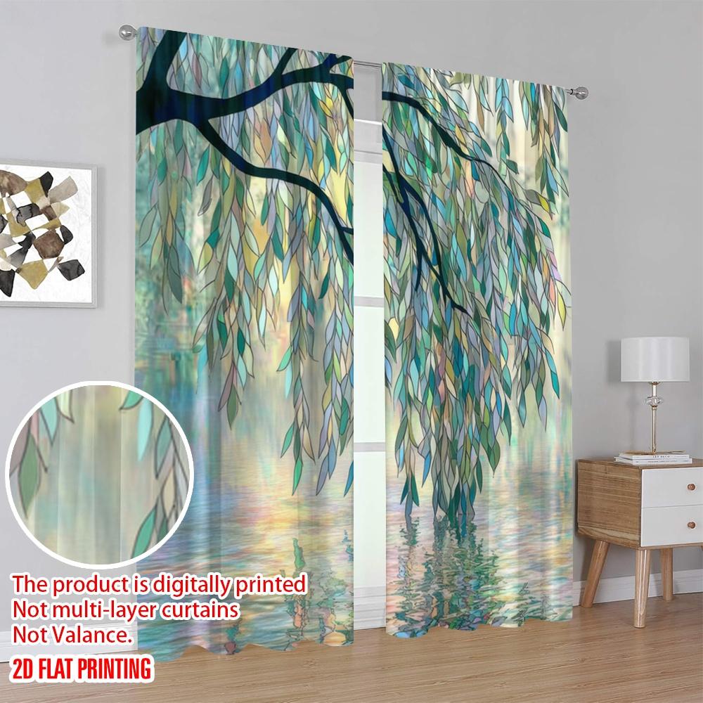 2 Stück, 2D-Flachdruck Vorhänge&Fensterdekoration Weidenlandschaft Polyestergewebe (ohne Stange) Art Deco Festlich für Schlafzimmer,