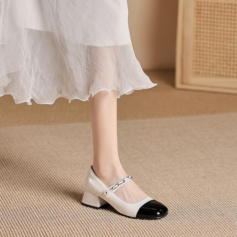 

Coarse heel single shoes women s color matching light mouth with skirt single shoes professional commuting Mary Jane women s shoes 40