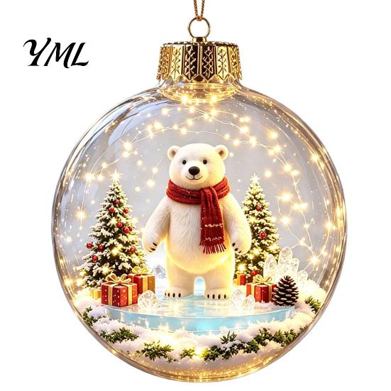 Winter Theme Party Favors Lighted Christmas Ornaments, 3D Miniature Scene Hanging Balls with Warm LED Light, Cute Festive Home Desktop Decorations