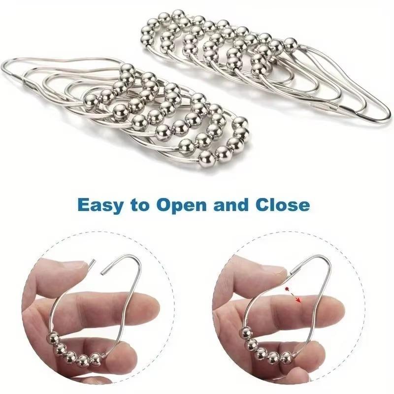 1 Pack 24pcs Shower Curtain Rod Hooks Stainless Steel Material with Rolling Balls Easy To Slide and Not Fall Off