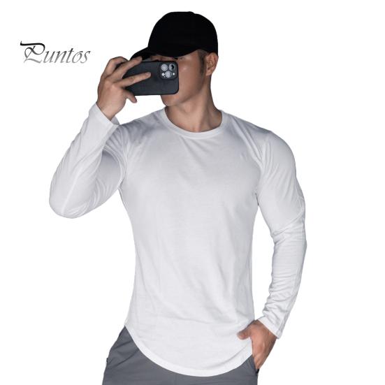 Pánský top na jaro podzim s kulatým výstřihem, slim fit, pružný, střední délky, s dlouhým rukávem, pulovrová mikina pro domov, sport, posilovnu, street wear