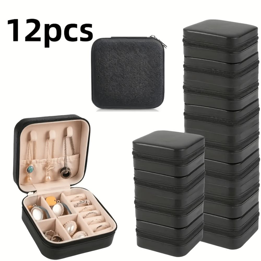 

12pcs Rectangle Imitation Leather Small Jewelry Storage Box, Portable, with Zipper Closure, Fabric Inside, for Travel, Daily Use, Jewelry Boxes