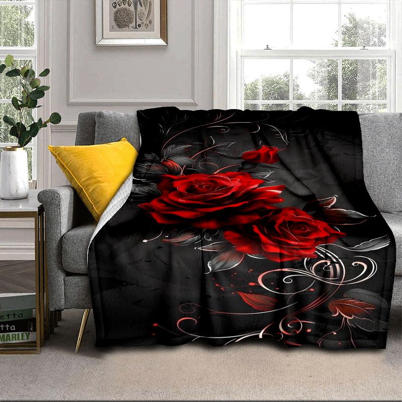Red Roses On Black Background Blanket Flannel Blanket Throw Blanket Sofa Cover Blanket Soft Premium Blanket Picnic Blanket Tv Blanket Gifts