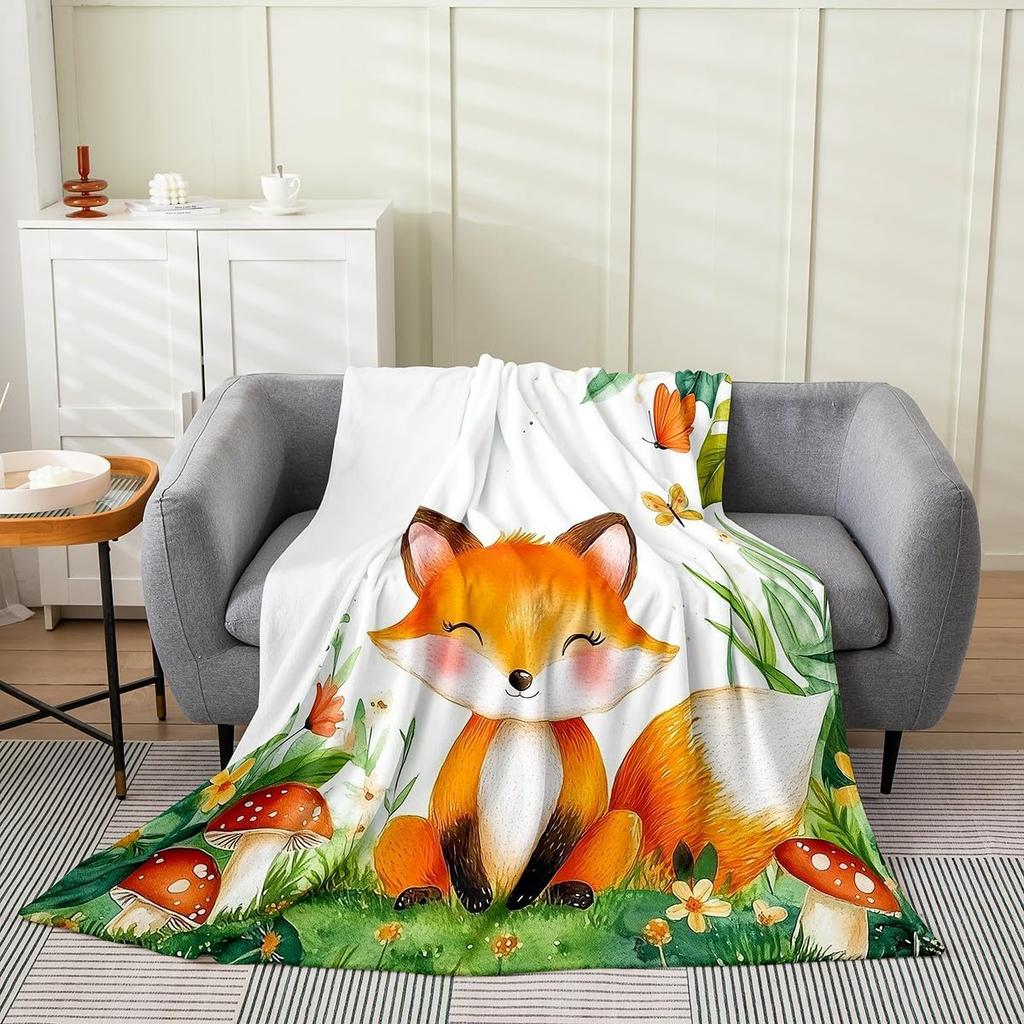 Zoo Animal Flannel Throw Blanket X Jungle Animals Fleece for Couch Bed Tropical Palm Leaves Fuzzy Blanket for Kids Girls Women T