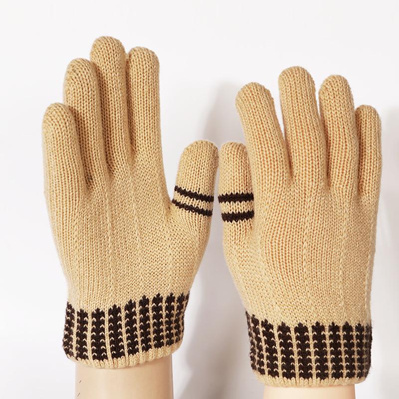 Women Autumn Winter Thick Thermal Warm Gloves Student Knitted Five-Finger Riding Wool Work School Cold Weather Gloves