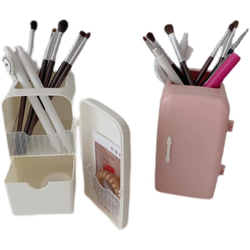 Cute Mini Refrigerator Pen Holder: Large Storage Tube for Student Girl's Desk, Multifunctional and Sweet Stationery Organizer.