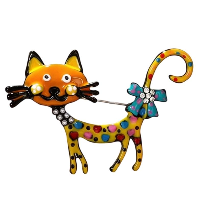 Animal Lapel Brooch Pin, Playful Cats Design with Enamel-Look Finish, Neck Detail, Single Outfit Accent Piece