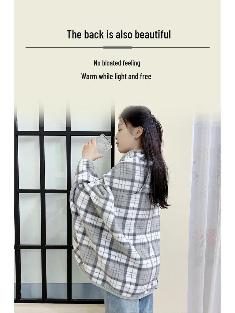 Double-Layer Fleece Shawl Blanket with Buckle - Warm, Multifunctional Office Blanket for Women