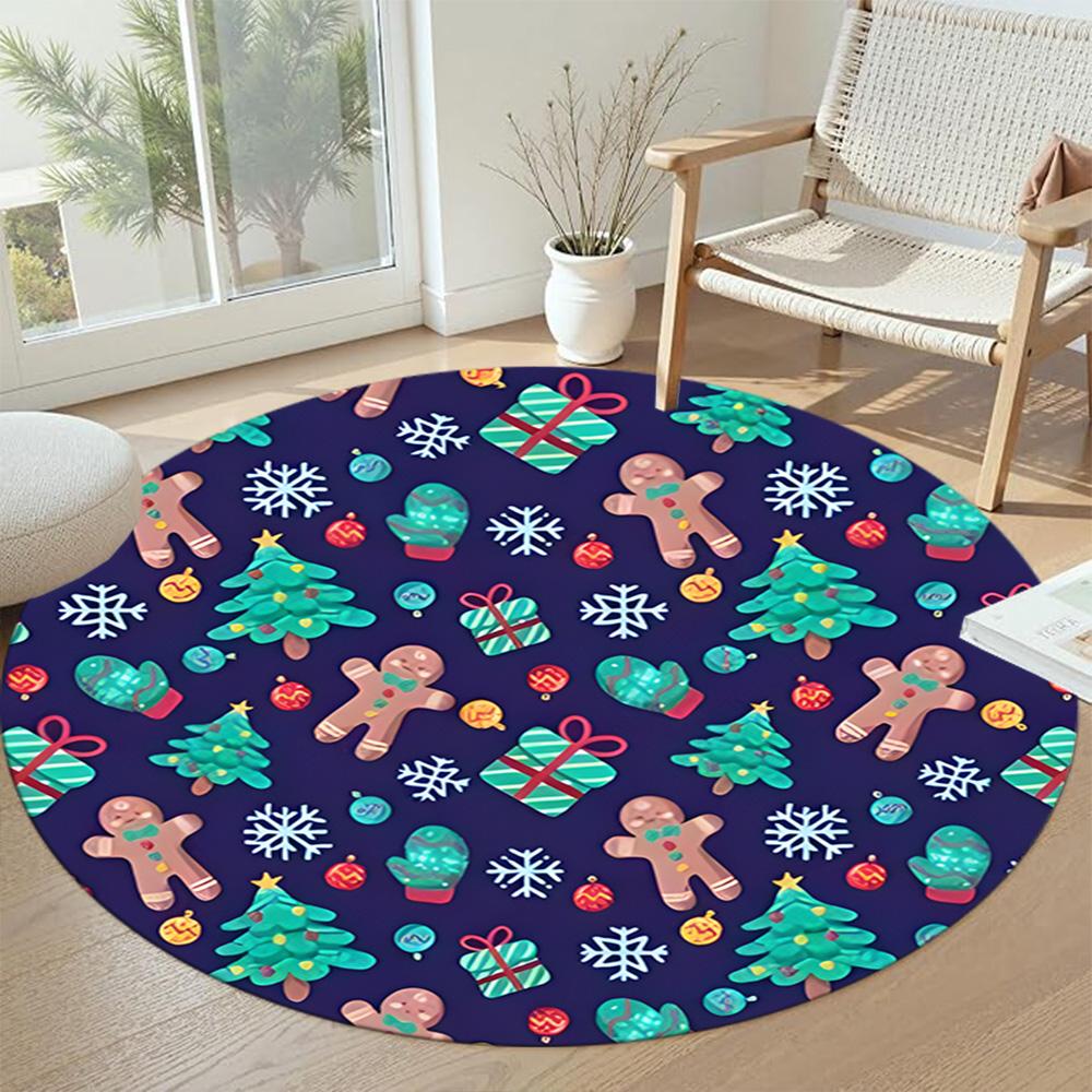 Gingerbread Man Round Office Rug Perfect for Decorate Room Entryway Playrooms Foyer Anti-slip Round Rug Office Home Decor