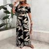 Vacation Jumpsuit Summer Ladies Printed Off-Shoulder Top and Wide Legs Pants Set