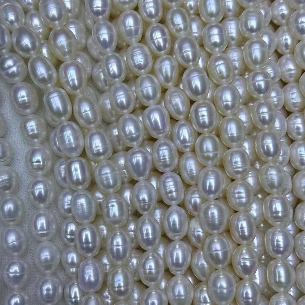 1String, White Natural Freshwater Pearls, Handmade Rice Shape Pearl Beads, 7.5-8.5mm, for DIY Necklace, Jewelry Making Crafts, Length 36 Cm