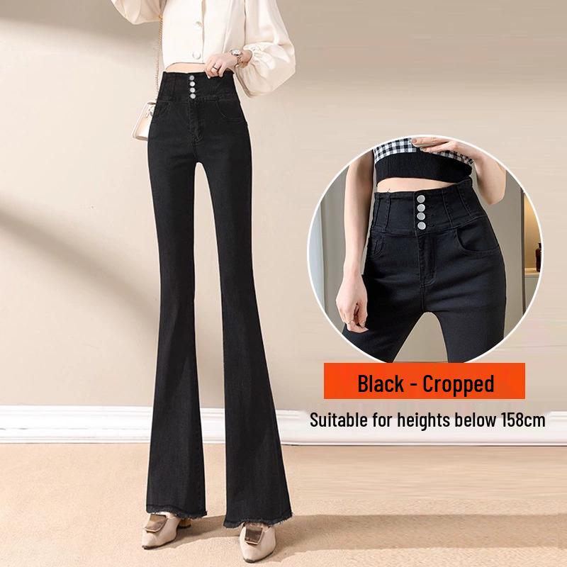 

Women s Velvet Slimming Micro-Flare High Waist Jeans - Frayed Bell Bottoms, Light Color, Autumn/Winter 2024 32