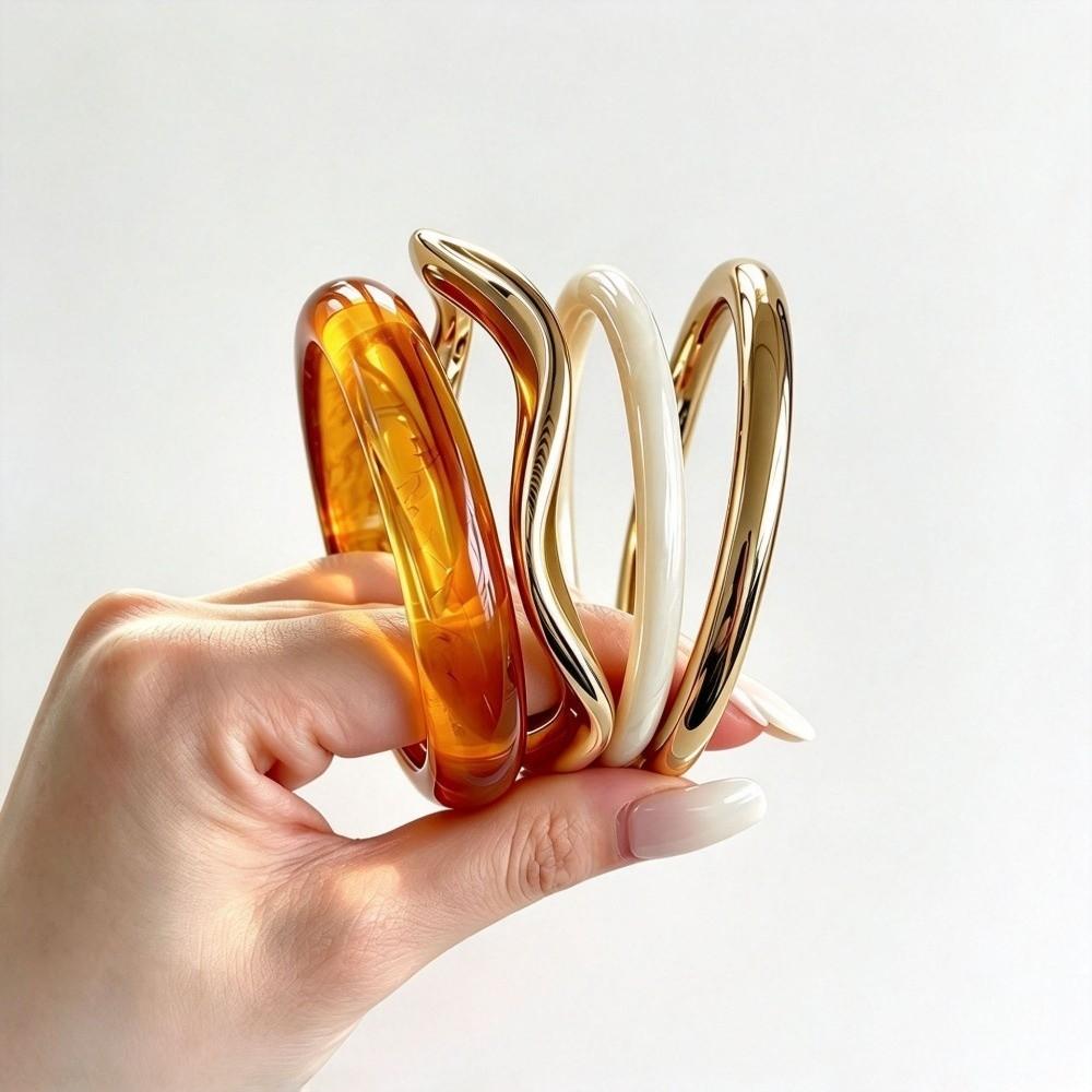 4Pcs/Set Multi-color Irregular Resin Bangles Set Wave Cuff Bracelet Set New Round Bracelets Women