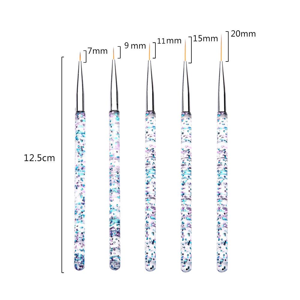 Nail Art Brush Set: 5 Transparent Crystal Pens for Fine Liner, Color Painting, and Flower Line Art.