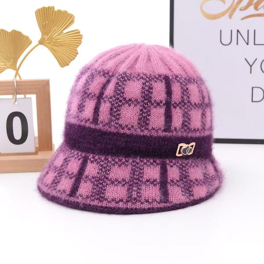 Mom's Winter Fleece-Lined Knitted Basin Hat for Elderly Women