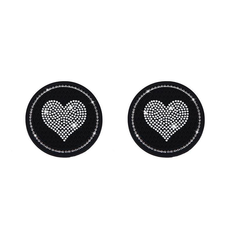 2pcs Car Coaster Diamond Heart Shape Water Cup Bottle Holder Anti-slip Pad Silica Gel Waterproof Mat Car Interior
