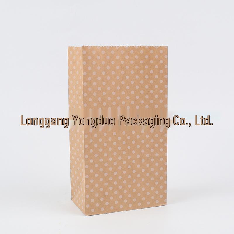 Striped Polka Dot Kraft Paper Bag with Square Bottom for Hamburger, Pastry, Takeout, and Gift Packaging.