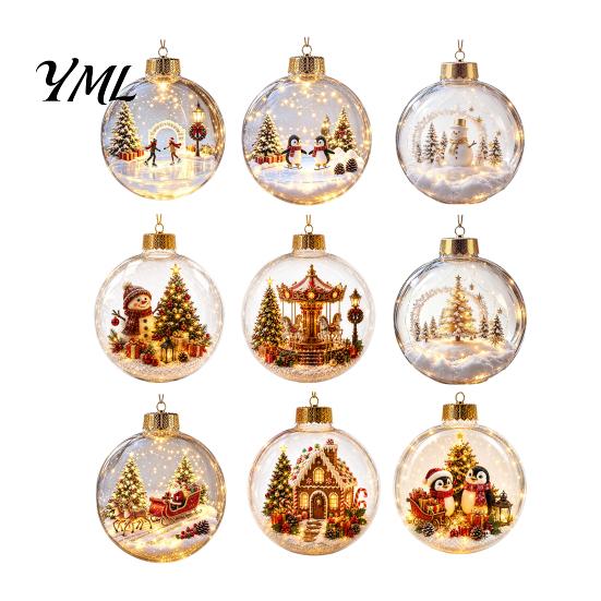 Decorative Holiday Lighted Scenes Glowing Christmas Story Ornament, Light-Up Ball with Warm LED Light, Mini Acrylic Festive Tree Baubles Scene