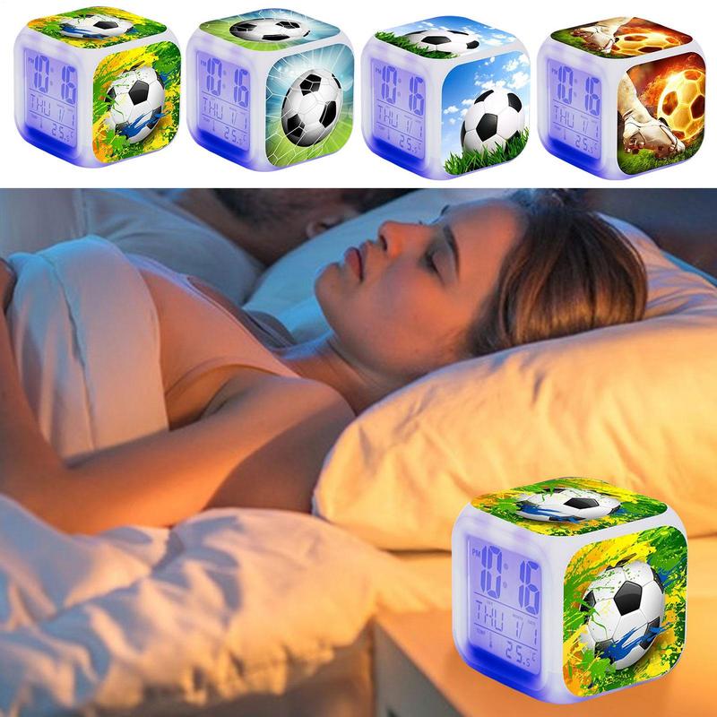 Creative Football Alarm Clock Kid Alarm Clock Bedside Alarm Clock Night Light Color Change 7 Colors Led Alarm Clock Home Decor
