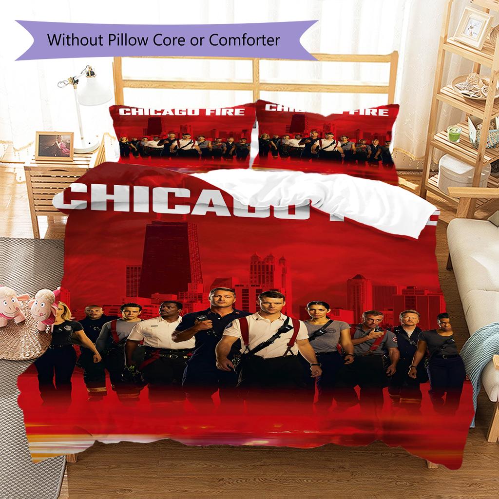 Pościel z wzorem Chicago Fire, Zestaw kołdry Poszewka na kołdrę Poszewka na poduszkę Domowy Prezent Urodzinowy (1 * poszwa na kołdrę + 2 * poszewki na poduszki, bez rdzenia)