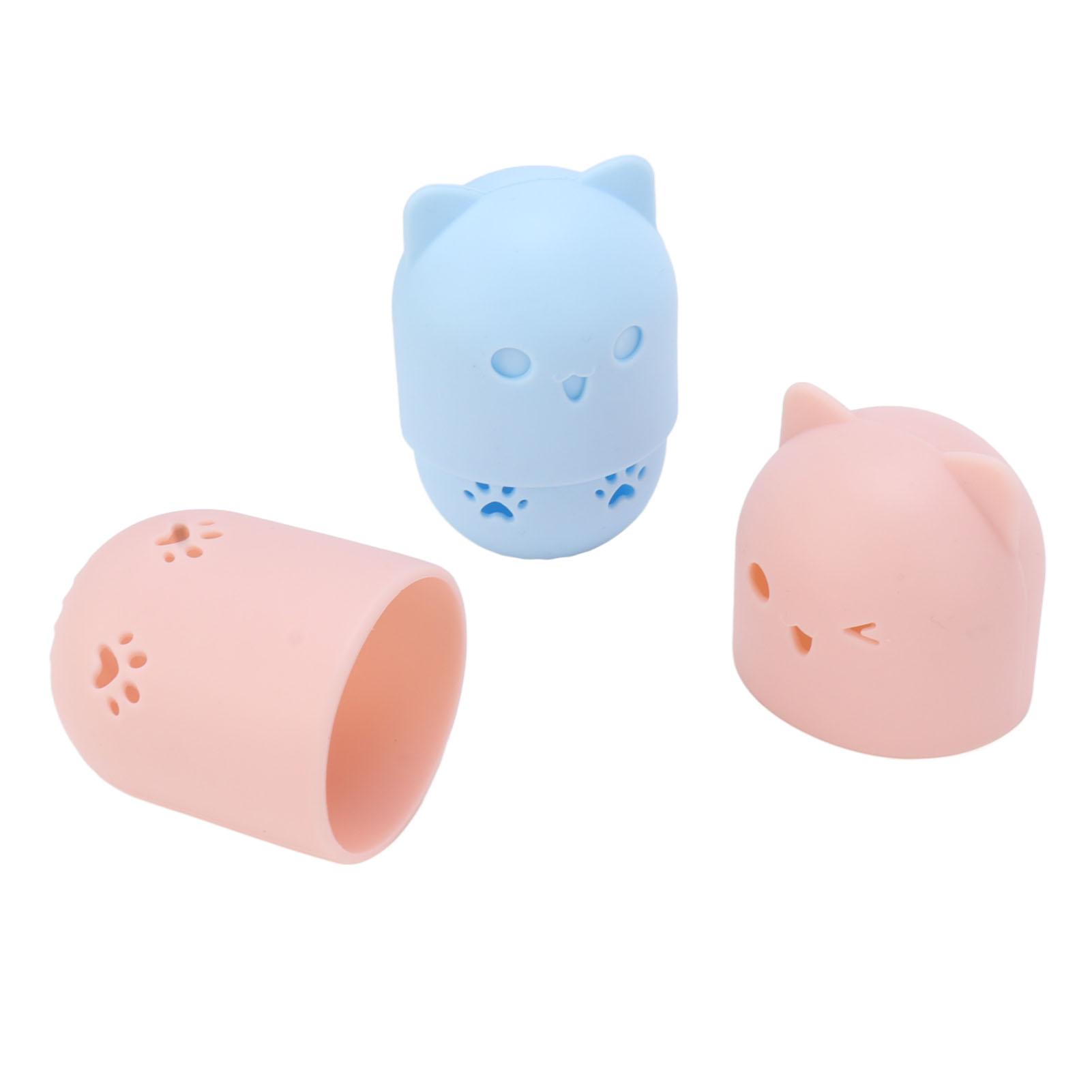 

Makeup Sponge Holder Cute Cat Shape Washable Reusable Breathable Hollow Design Makeup Sponge Travel Case Pink, Light