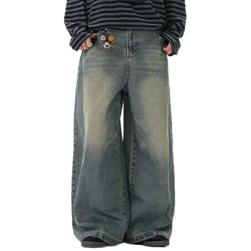 Wide-leg Jeans Men's European, American Retro Trend Loose and Versatile Drape Washed Casual Pants