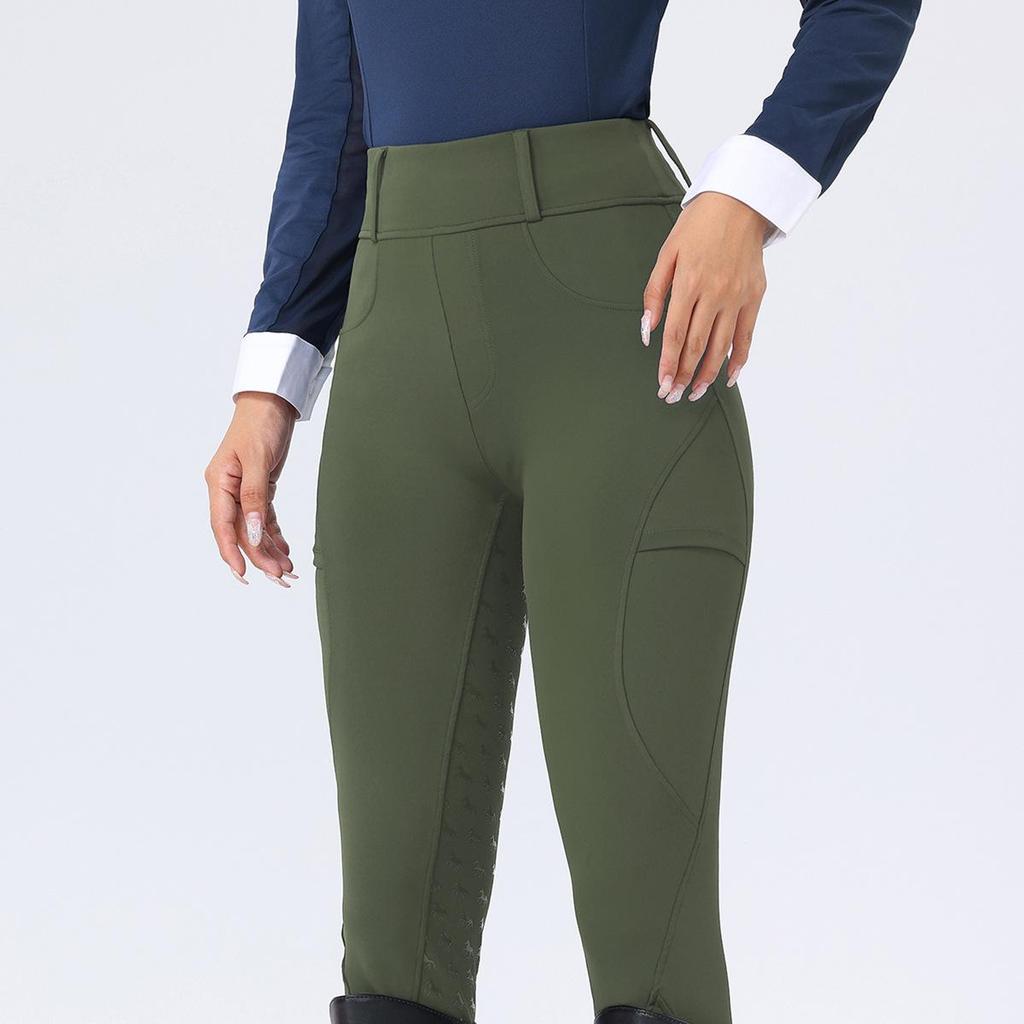 Women's High Waist Equestrian Breeches with Full Seat Silicone Grip and Dual Side Pockets
