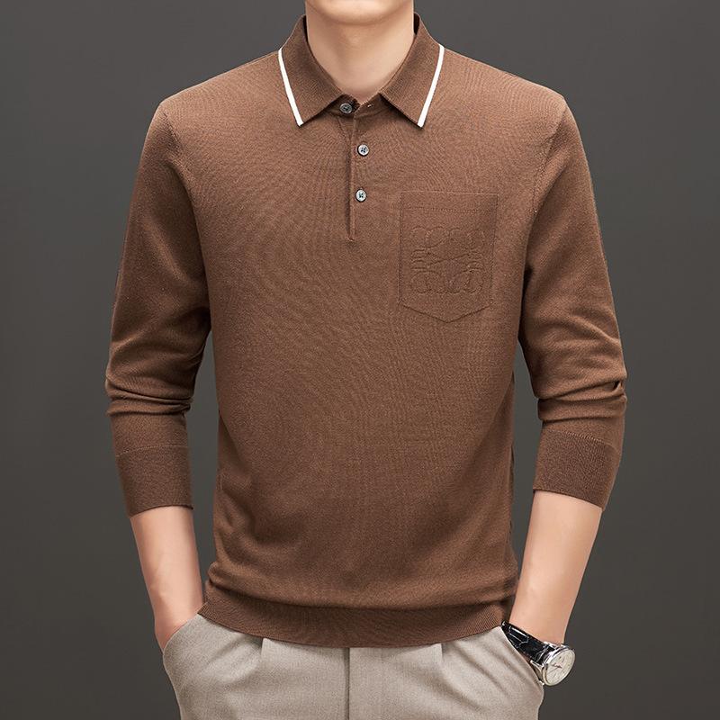 

Повседневный трикотаж для среднего и пожилого возраста с шелковистым шелком и полушерстью, жаккардовая рубашка с декоративными карманами, костюм для папы M