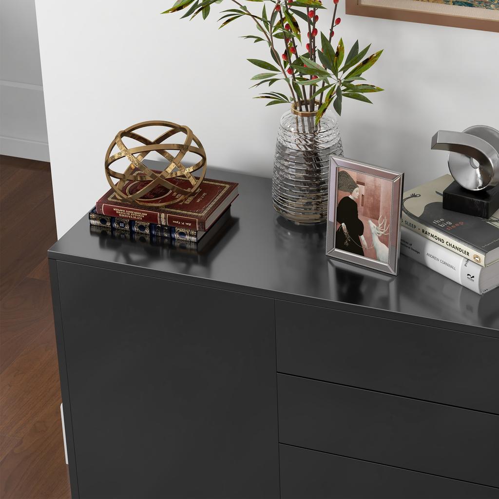 Chest of Drawers Sideboard Storage Cabinet 2 Drawers 2 Doors with Shelf 79 X 36 X 74 Cm Glossy Black