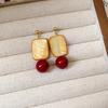 Silver Needle Glass Bead Pendant Stud Earrings: Retro Chinese Fashion, Light Luxury High-End Jewelry for Women