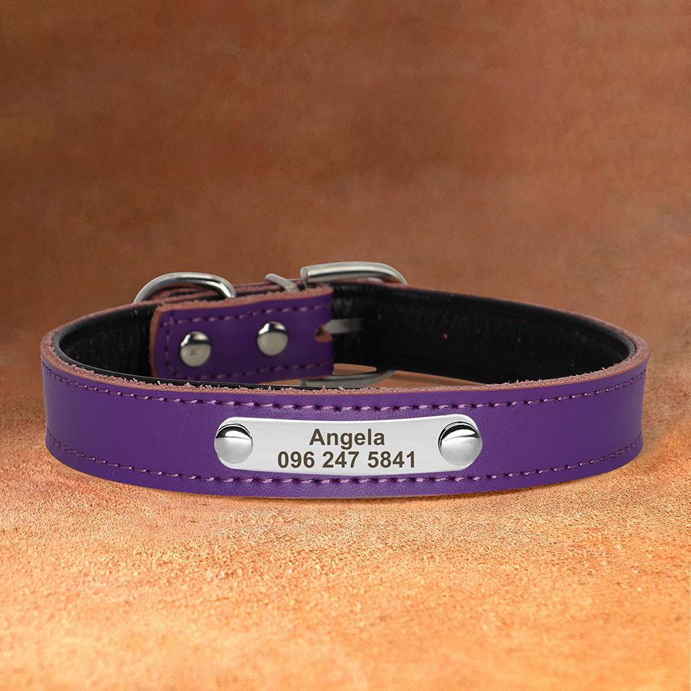 

Персонализированный кожаный ошейник для собак и кошек, регулируемый, выгравированный, с именем питомца, котенка, щенка, аксессуары, ошейники для маленьких и средних собак XS