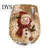 Christmas Themed Water Mug 330ML Glass Cup, Wreath/Santa Claus/Elk/Stockings/Snowman Pattern Holiday Glassware Compact for Breakfast Wine, Coffee,