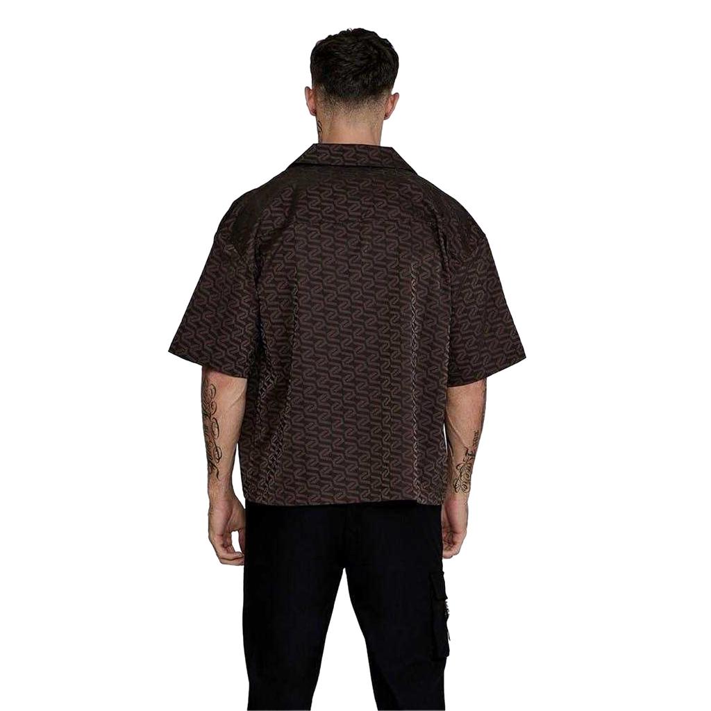 SikSilk Mens Geometric Relaxed Fit Short-Sleeved Shirt
