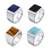 High Quality Tiger Eye Natural Stone Ring for Men Boys, Stainless Steel Square Blue Stone Signet Ring, Punk Stylish Jewelry