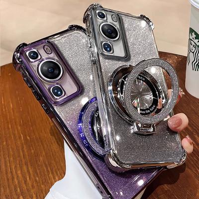 Чохол P 60 70 Luxury Magnetic Bracket Shockproof Cover For Huawei P60 P50 P40 P30 Pura70 pro Ultra Case with Holder shiny Glitter
