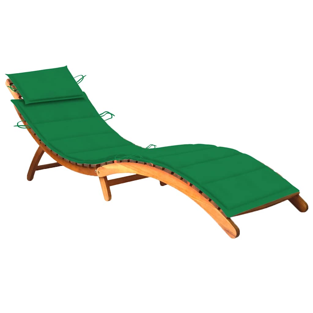 Folding Sun Lounger with Cushion Solid Acacia Wood