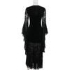 Women's Velvet V-Neck Sleeve Dress with Lace Trim, Dark Gothic for Halloween